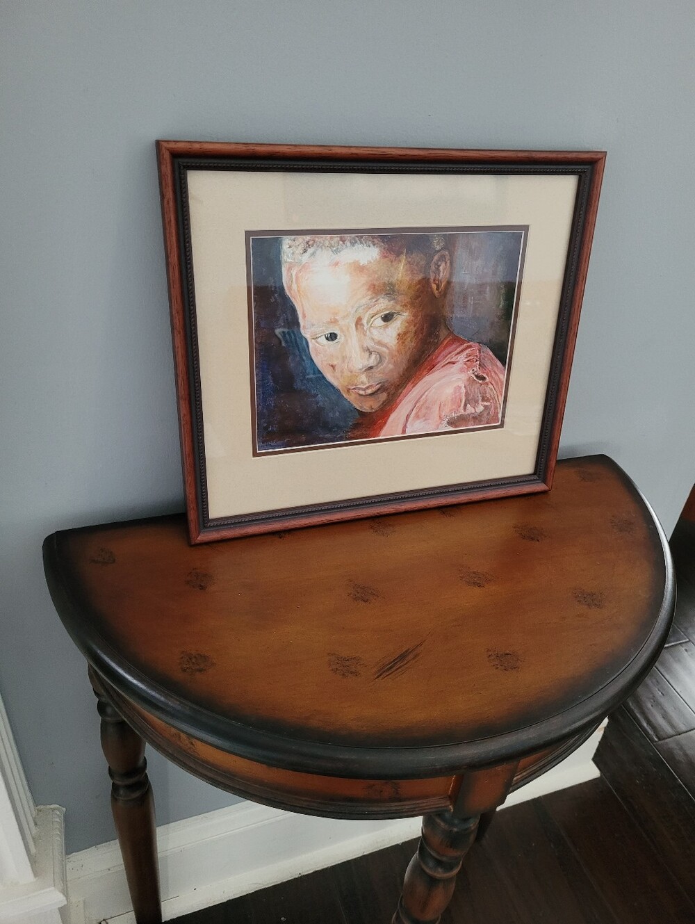 Framed Portrait Painting in Brown and Cream Tones